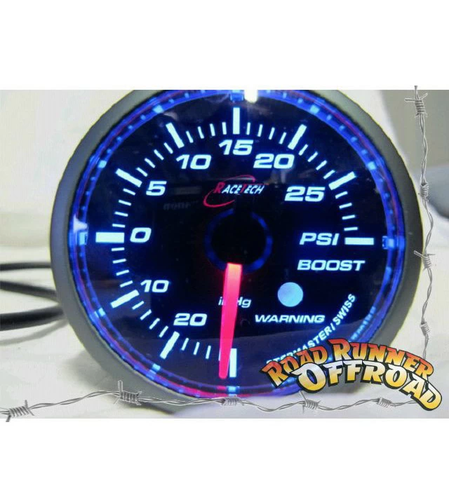 GAUGE BOOST 60MM SUPER WHITE LED DISPPLAY WITH WARNING RACETECH RT-60BOSWL270-SM (SKU 30-104)